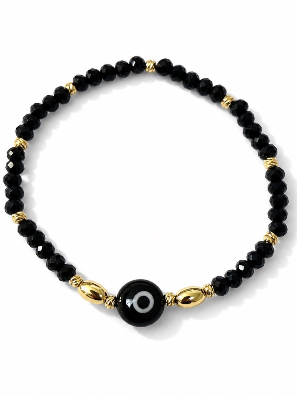 Elegant Black Bead Evil Eye Gold Filled Elastic  Bracelet - Women Jewelry